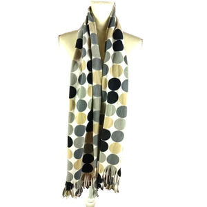 Old Navy Polka Dot Scarf Gray Black Tan White Fringe 70" X 9" Happy Cheerful Fun